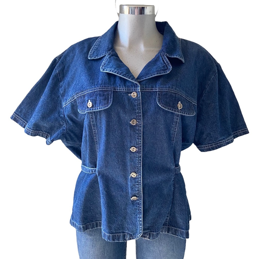 Erik Stewart Vintage Denim Jean Shirt Top Shacket Short Sleeve